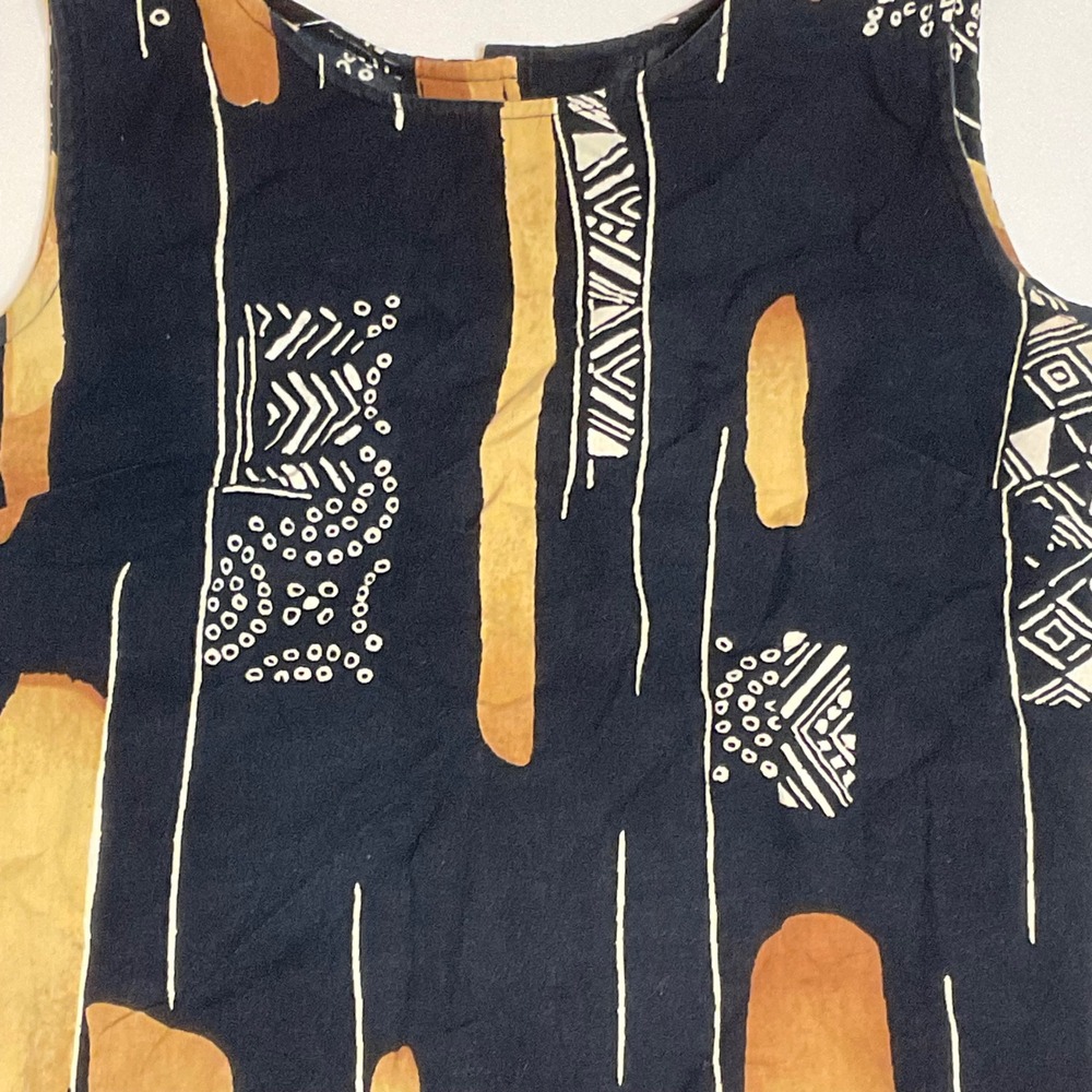 BAMBU women's top cotton linen black brown ruffle abstract geo print boho small - Picture 6 of 10